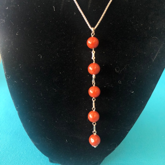 Silver and Burnt Orange Stone Necklace - Picture 1 of 3